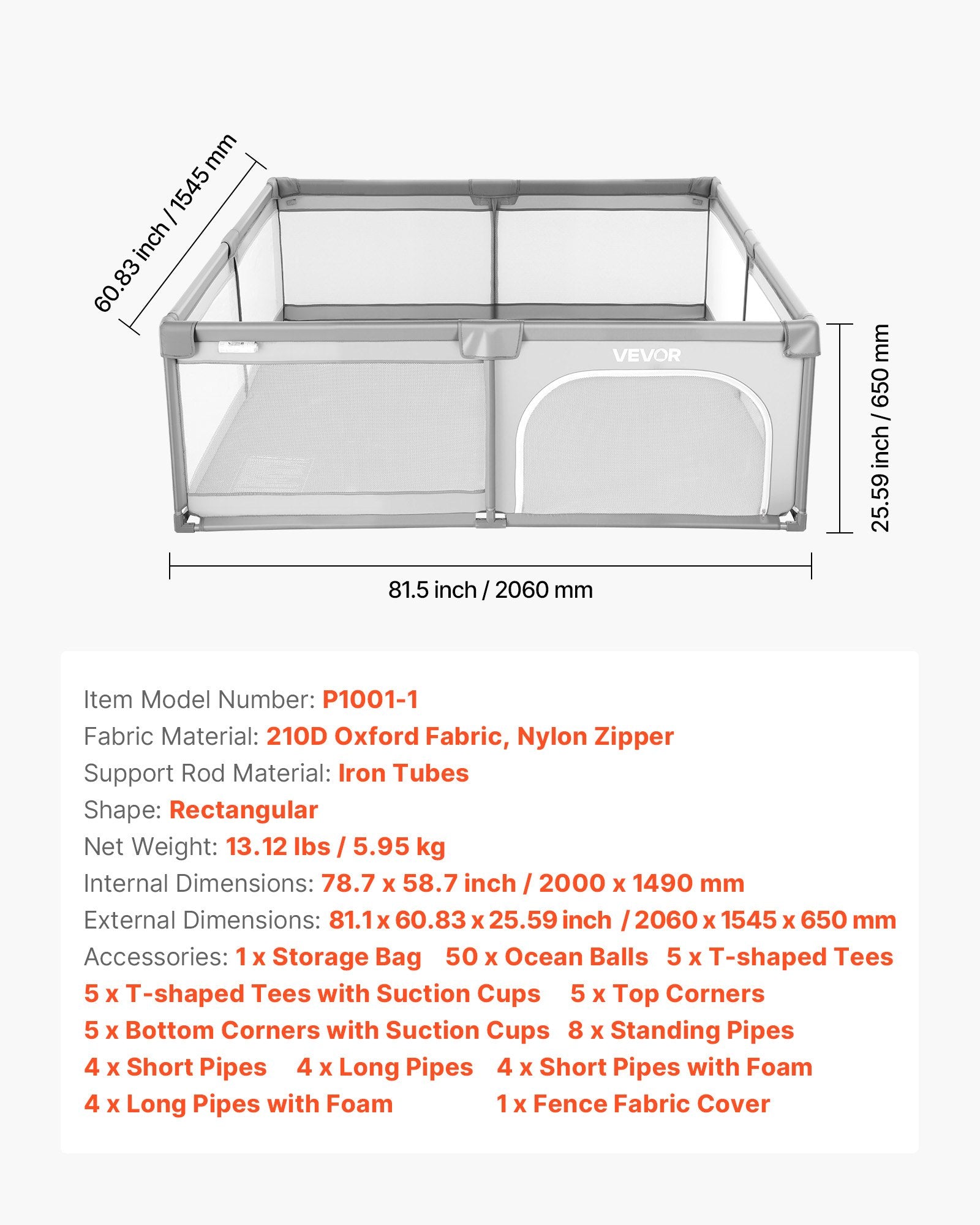 Baby Playpen, 2000 x 1490mm Large Toddlers Playpen, Indoor/Outdoor