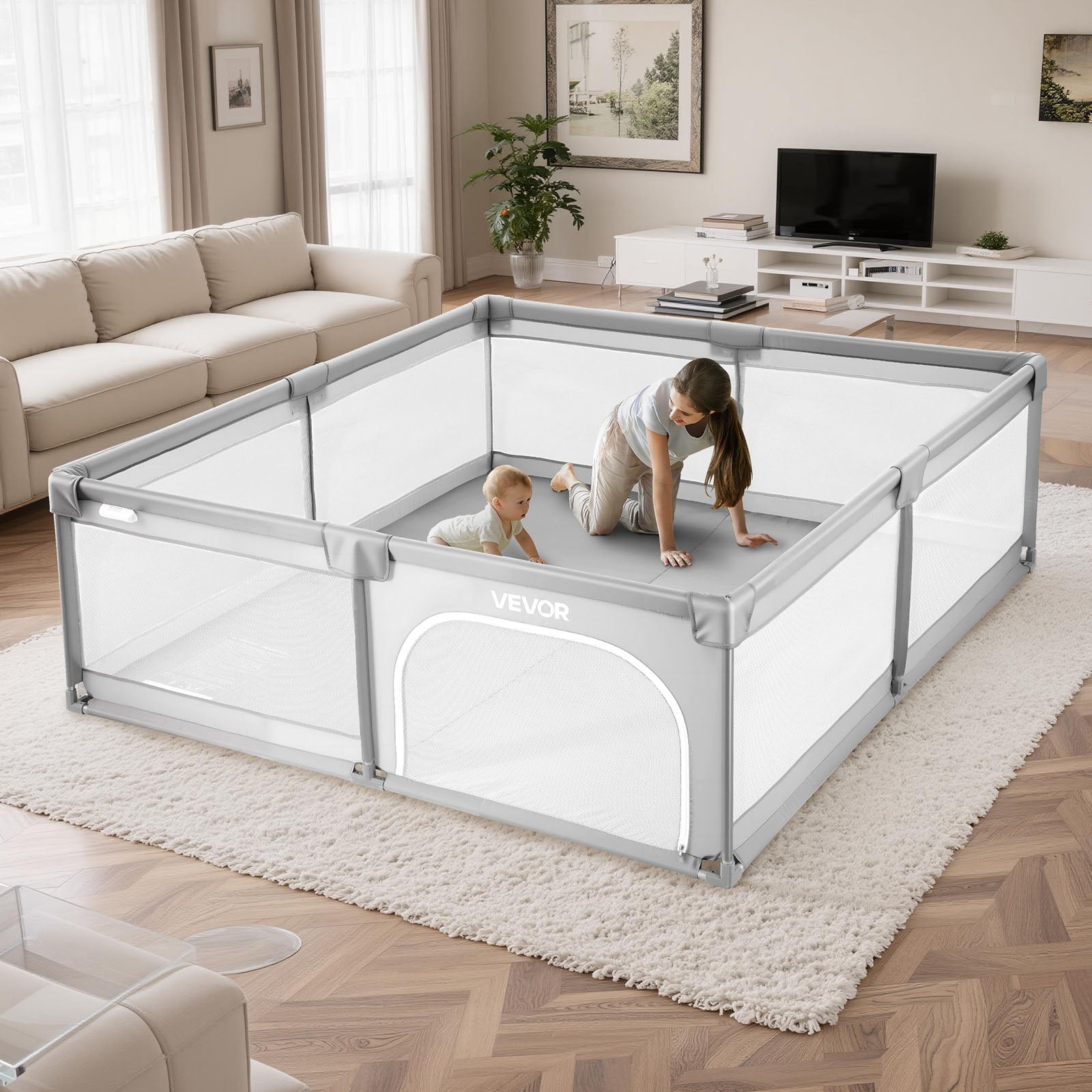 Baby Playpen, 2000 x 1490mm Large Toddlers Playpen, Indoor/Outdoor