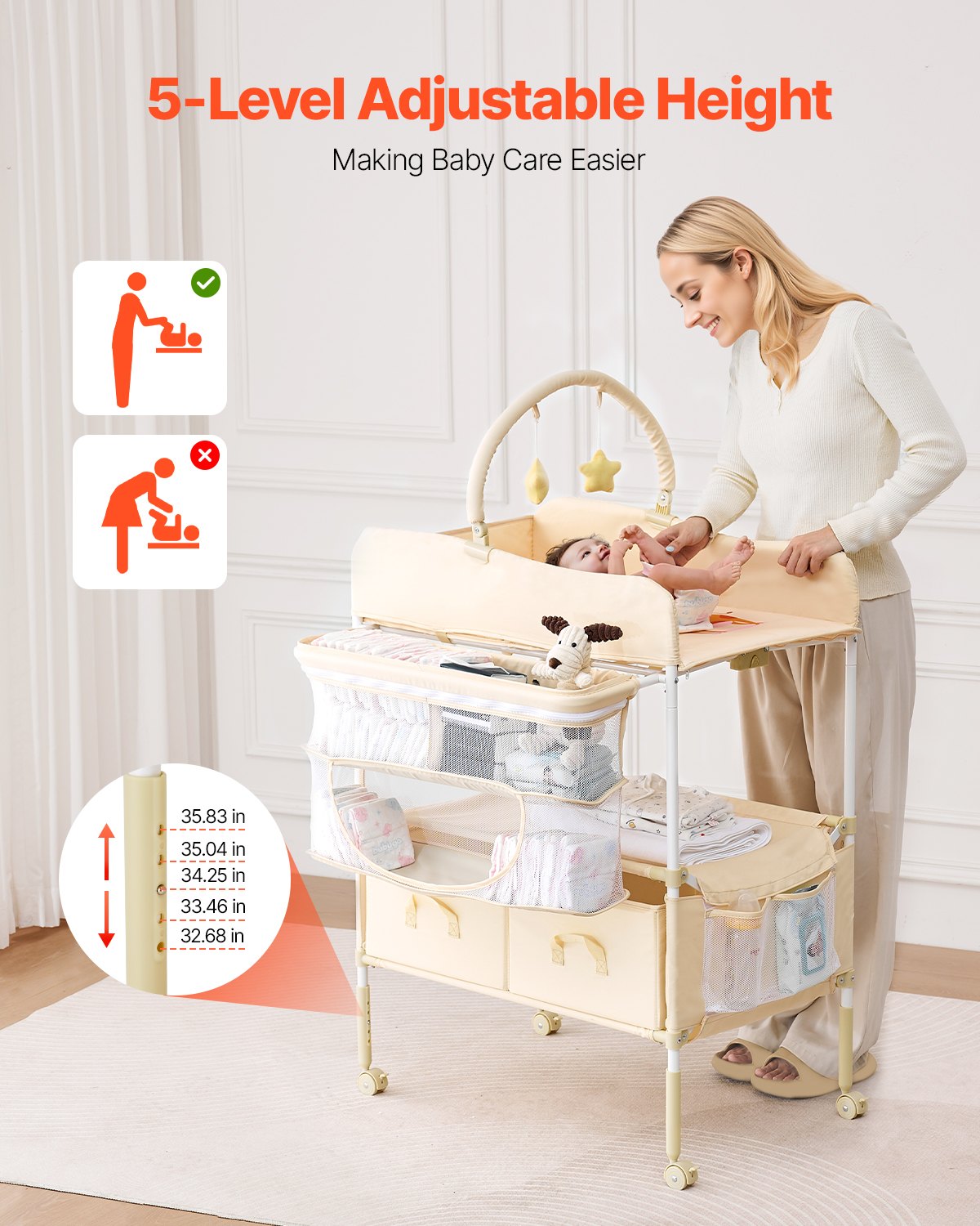 Baby Changing Table, Foldable Diaper Change Station with 2 Fabric