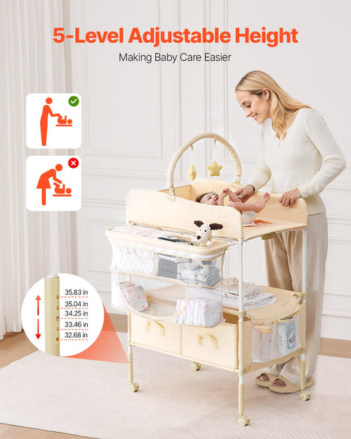 Baby Changing Table, Foldable Diaper Change Station with 2 Fabric
