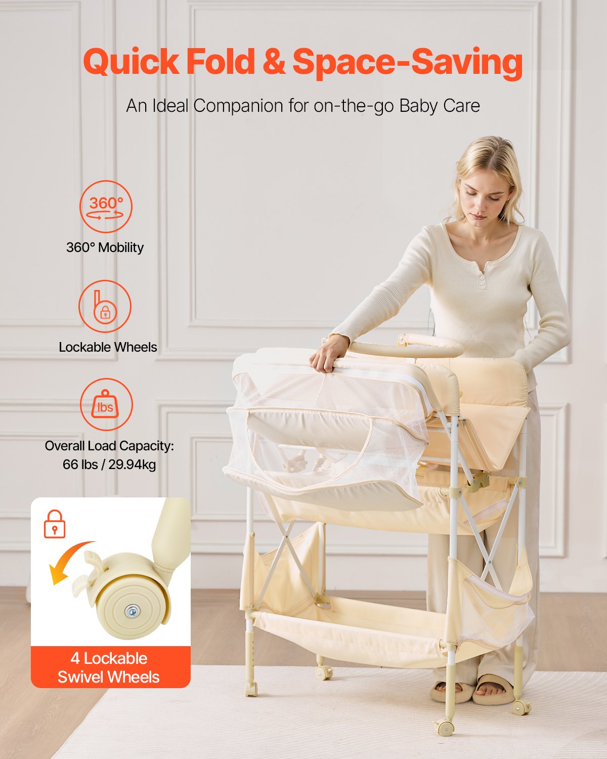 Baby Changing Table, Foldable Diaper Change Station with 2 Fabric