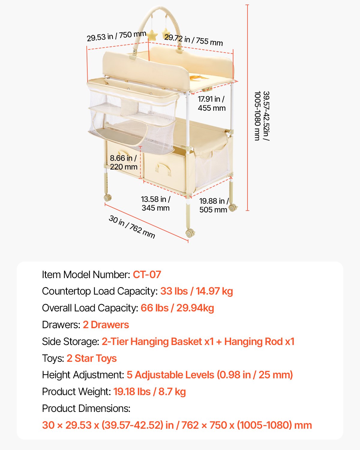 Baby Changing Table, Foldable Diaper Change Station with 2 Fabric